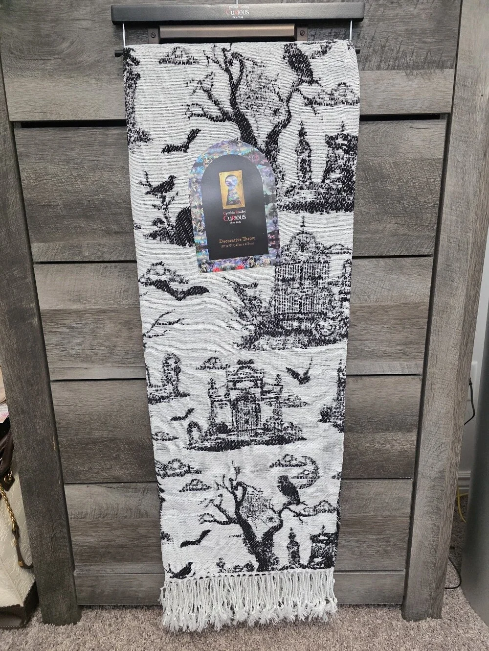 Cynthia Rowley Halloween Throw Blanket Haunted House Raven New